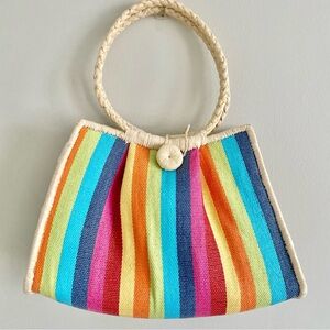 Arden B Stripe Straw Woven Handbag NWT